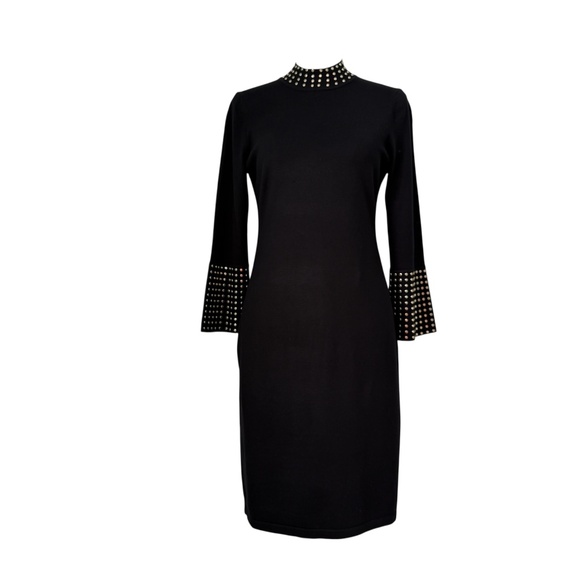 Calvin Klein Dresses & Skirts - CALVIN KLEIN | Black Gold Studded Knit Sheath Dress Sz M